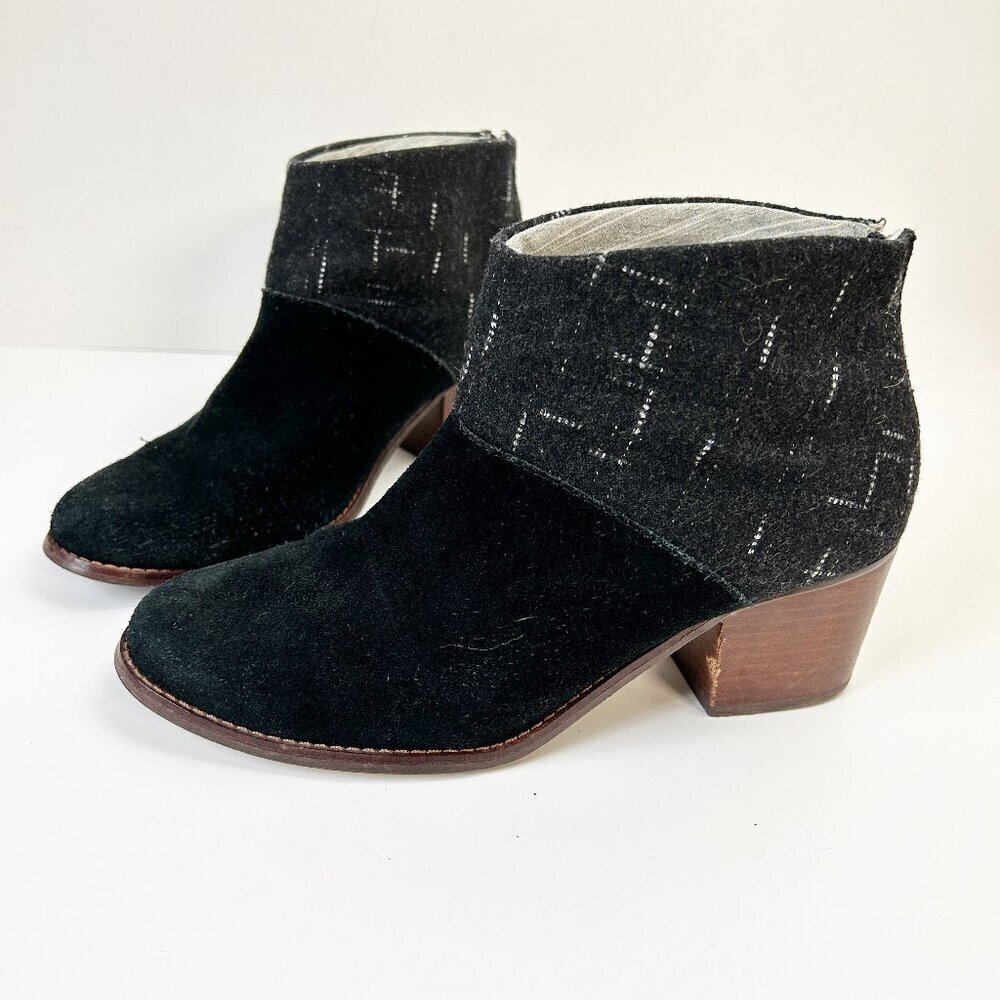 Toms Shoes Leila Ankle Booties Suede Wool Boots Block Heel Eu 38.5